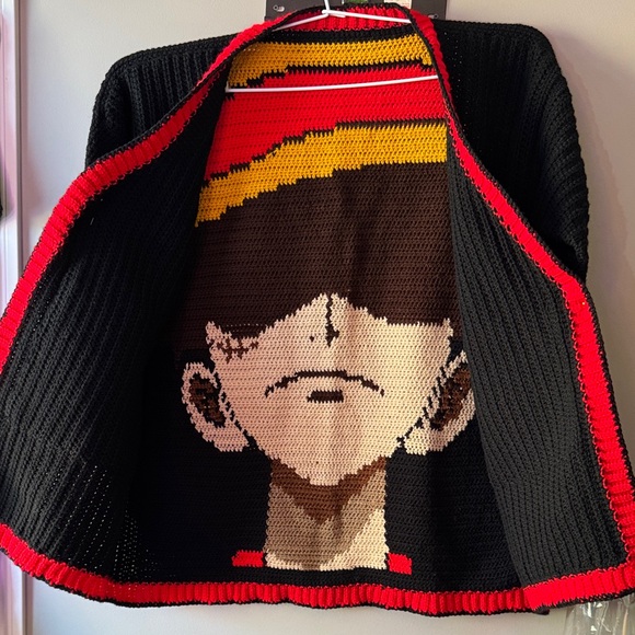 Luffy cardigan Black and Red Graphic crochet 🧶 size XL - Picture 7 of 11